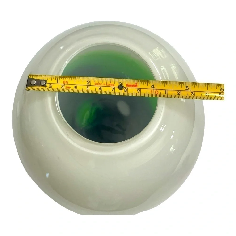 Italian Murano Style Hand Blown Art Glass Round Vase Green White Bubble 7